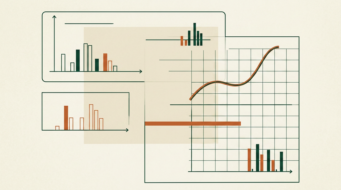 Composition abstraite — dashboards et indicateurs eCommerce